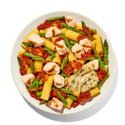 Red Pepper Chicken and Asparagus with Rigatoni