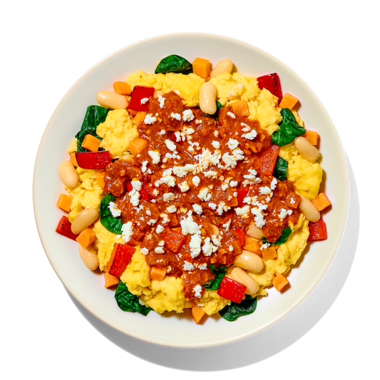 Harissa Eggs with Sweet Potatoes