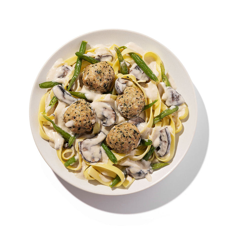 Fettuccine with Meatballs and Creamy Mushroom Sauce