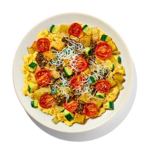 Scrambled Eggs with Potatoes and Zucchini