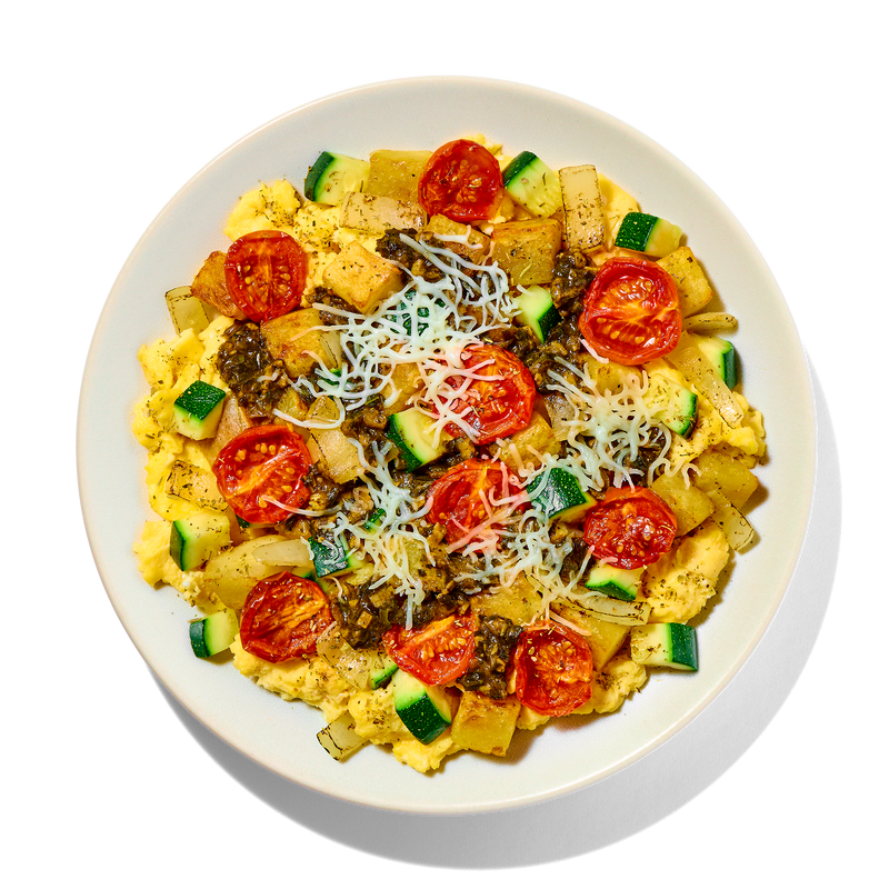 Scrambled Eggs with Potatoes and Zucchini