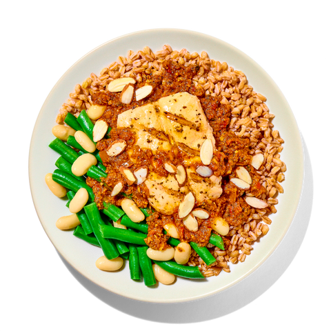 Romesco Salmon with Farro