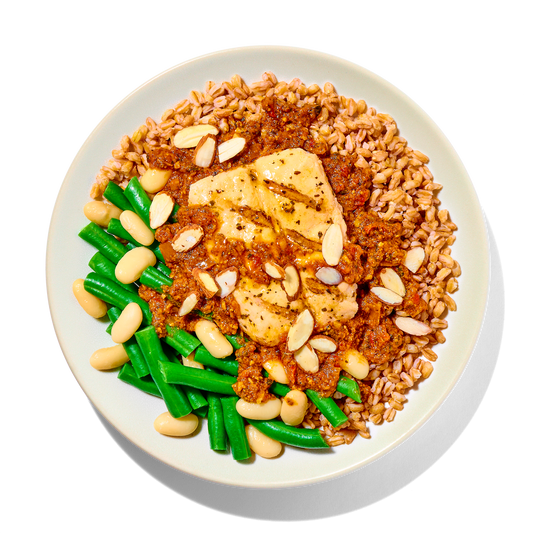 Romesco Salmon with Farro