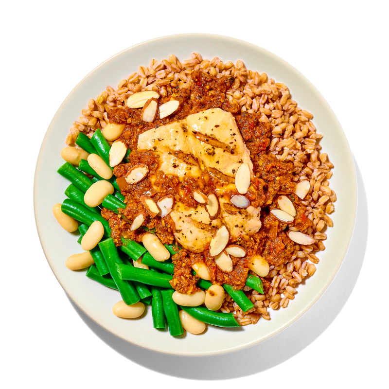 Romesco Salmon with Farro