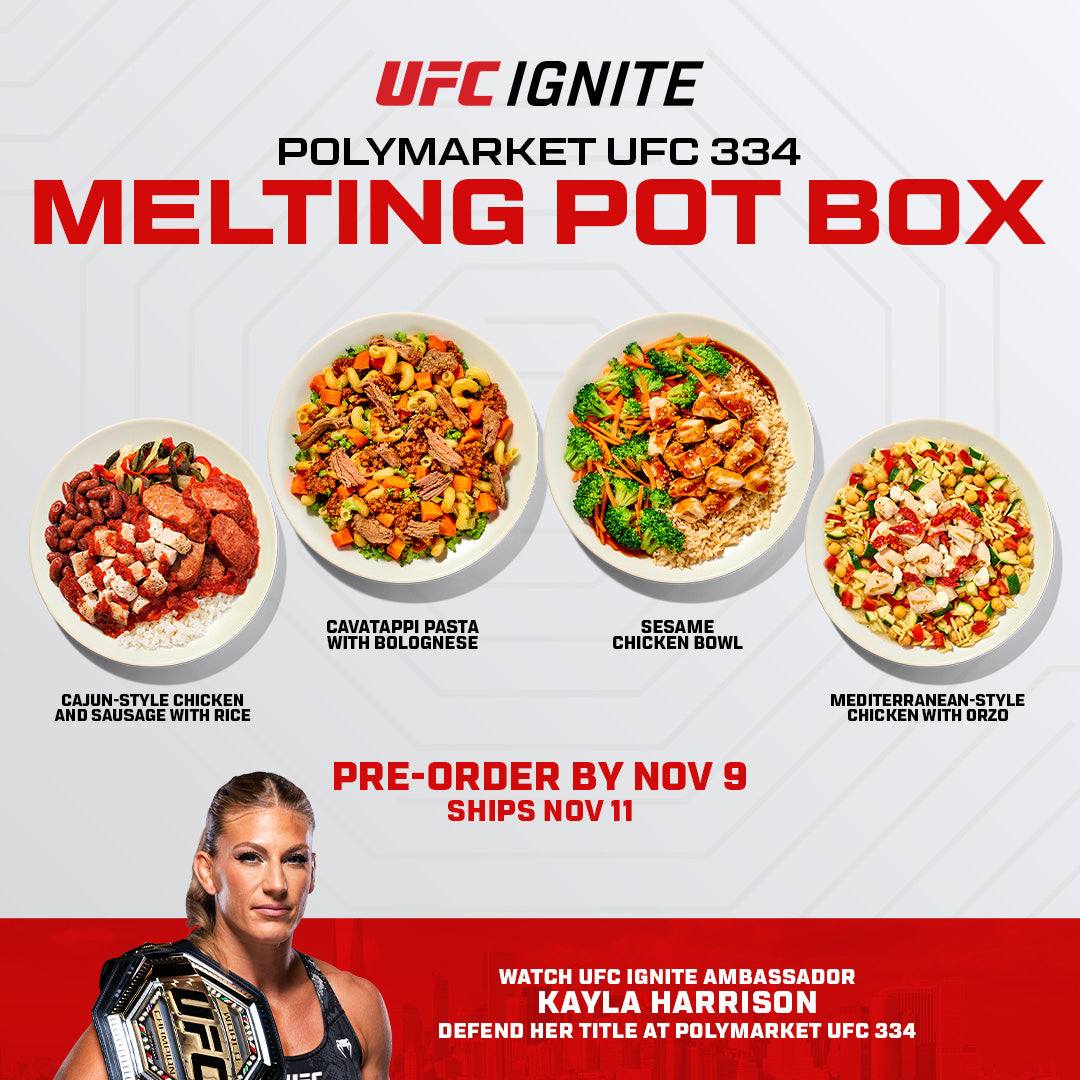 UFC Ignite Melting Pot Box: four meals, preorder by November 9, ships November 11, featuring Kayla Harrison