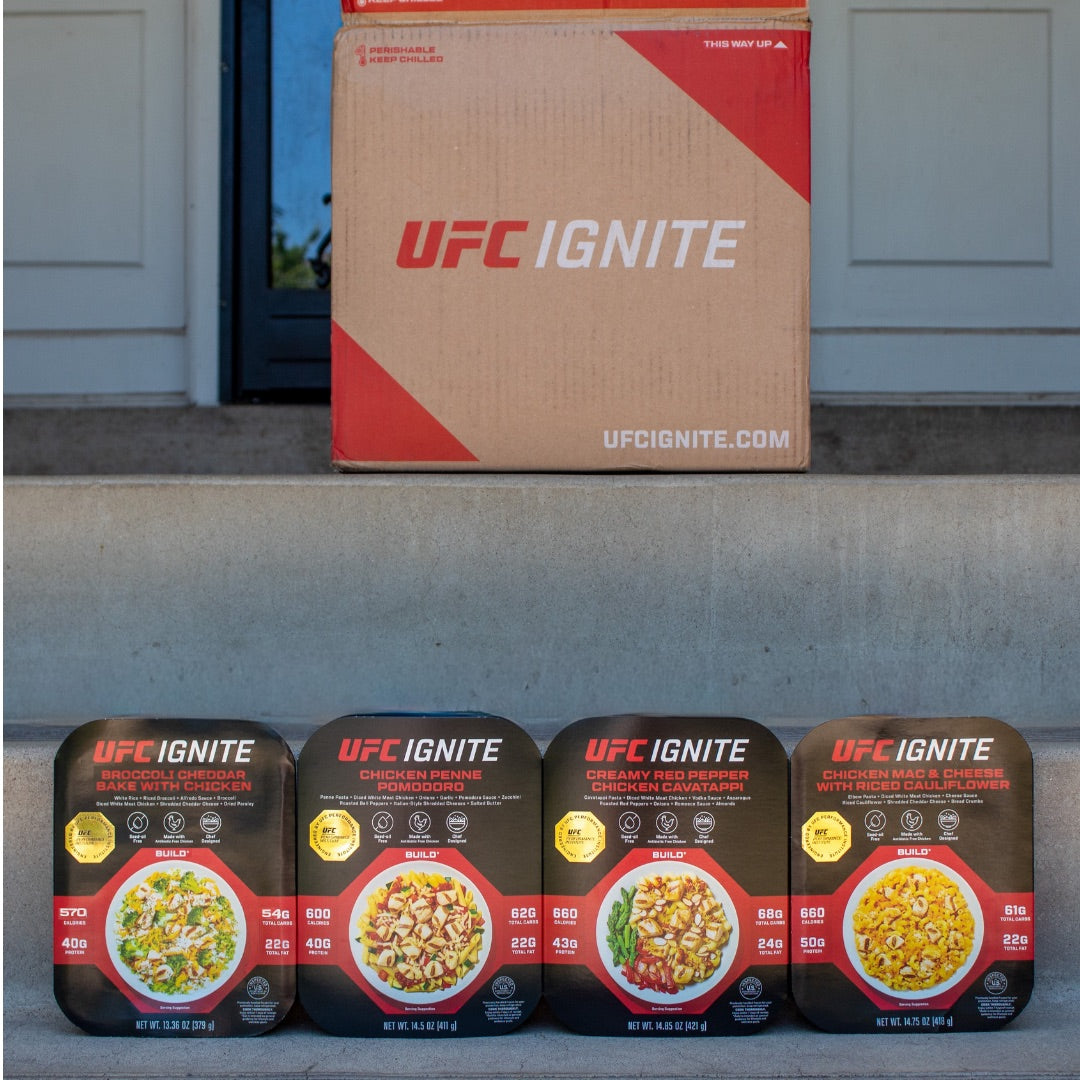 UFC Ignite Liberty Box and four BUILD meals at a doorstep